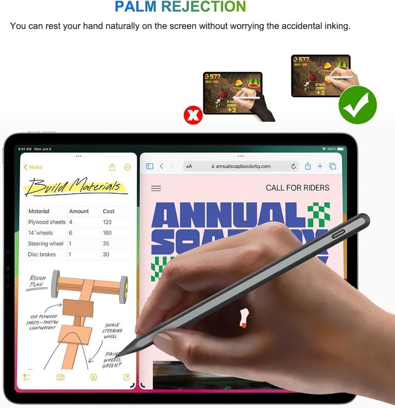 HATOKU Pencil 2nd Generation Wireless Charging, Pencil for iPad with Tilt & Palm Rejection, Magnetic Stylus Pen Compatible with ipad Air 3/4/5, ipad Mini 5/6, ipad 6/7/8/9/10, ipad Pro 11/12.9 (Black) - Image 4